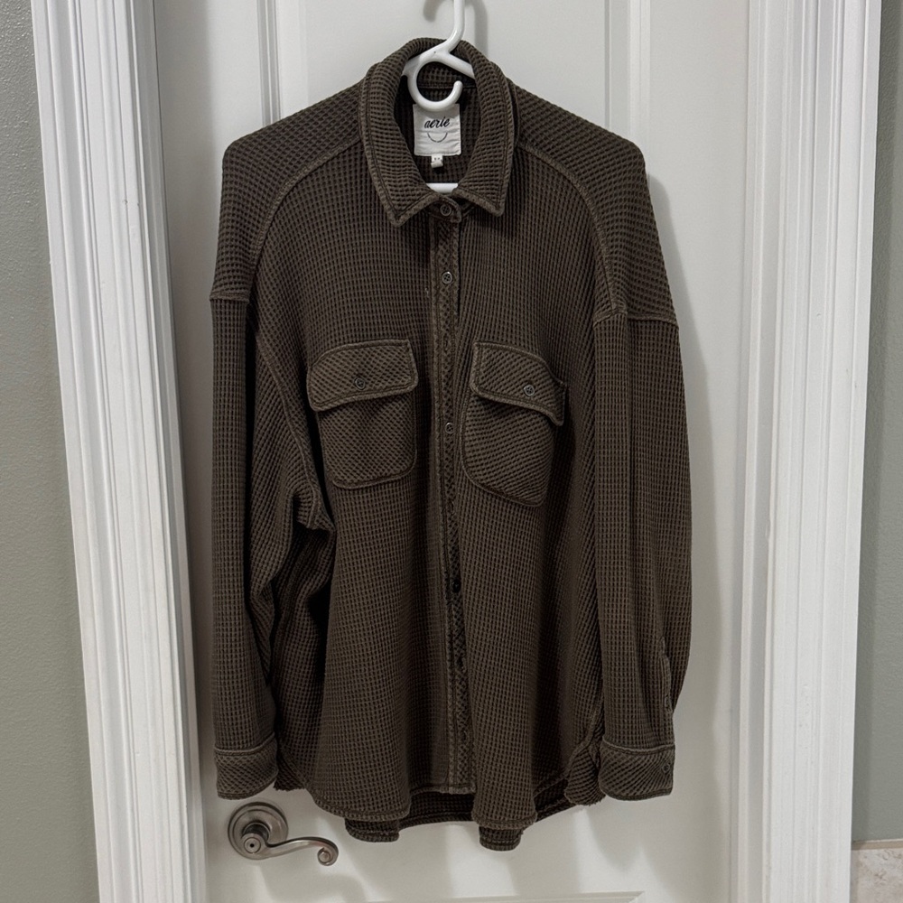 Aerie Waffle-Knit Shirt Jacket - Olive